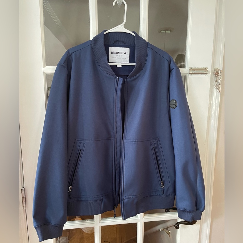 William Rast Justin Timberlake Blue Soft Shell Full Zip Bomber Jacket. Size XL.